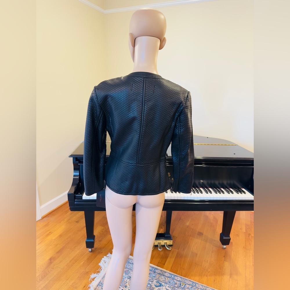 NWT Vintage Retro Streetwear RARE Luxury Zara Textured Faux Leather Biker Jacket - Picture 7 of 10